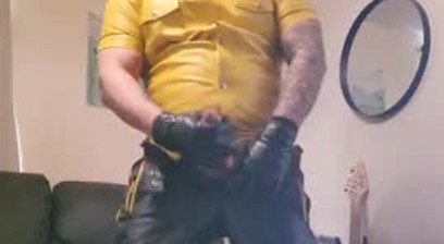 Leather sir jerks off