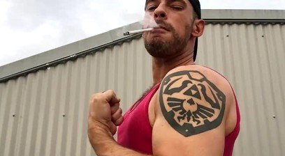 Straight Jock Smoking And Flexing