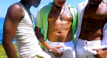 Three Brazilians Studs Fuck On The Beach