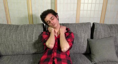 Cute Slim Boy with Ripped Abs Jerks His Big Cock