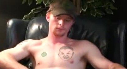 Ginger amateur tugs his long fat cock and blasts cum solo