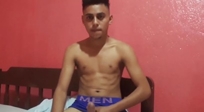 Cute amateur Latino Elian strokes off solo in his bedroom
