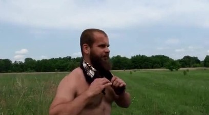 Hairy muscle hunk fucked outside