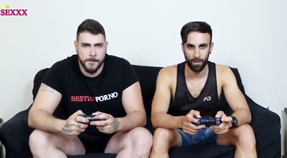 Straight friends bet while playing videogames