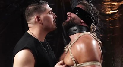 JD Manning gets his nipples pinched and his chest slapped before WoodxBound hits his bulge