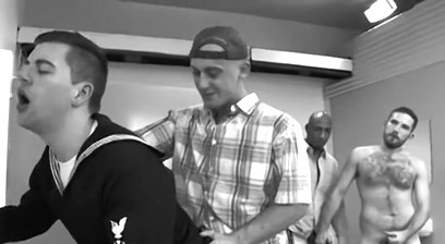 Uniformed Stud Anal Fucked in Toilet by a Group of Hunks