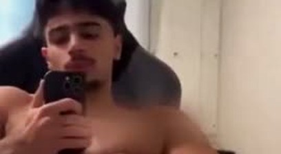 Nerdy arab jerking off in gaming chair