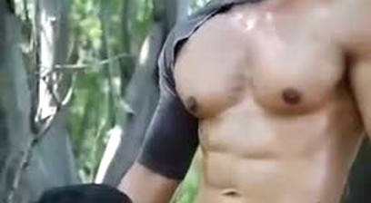Hunky Spidey get a blowjob outdoor