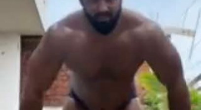 Desi Bodybuilder Working Out In Skimpy Underwear