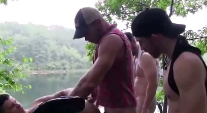 Gay group porn in the jungle with muscular white handsome boys.
