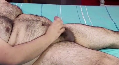 Hairy man finishes with a rich orgasm