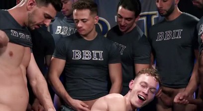 Big Dick Frat Bros Initiate Pledge Lucky Banks in Basement Ritual