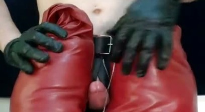 Red Leather Ass Driving Her Man Crazy